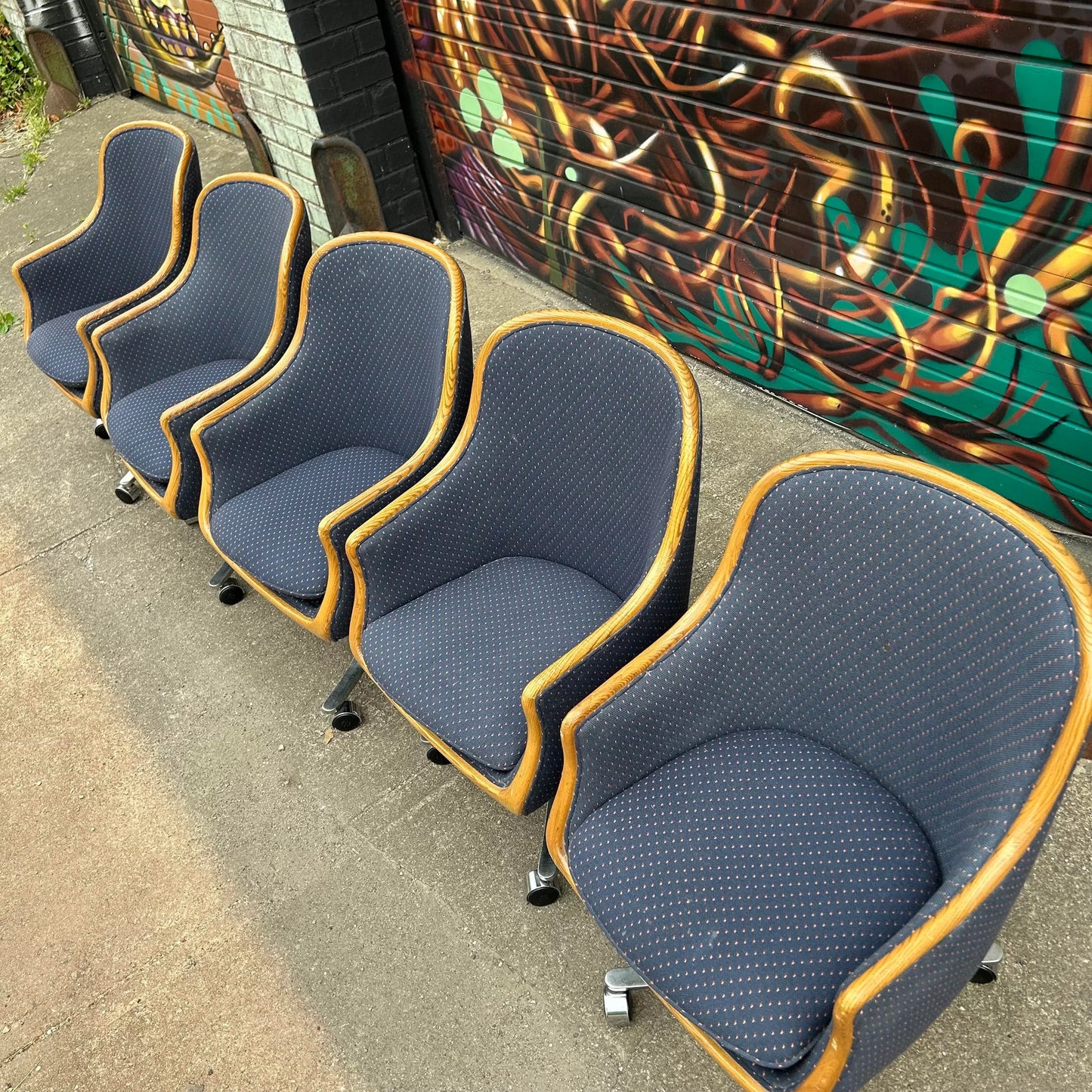 Set of 5 Ward Bennet Office Chairs Bentwood Stainless Polished Base