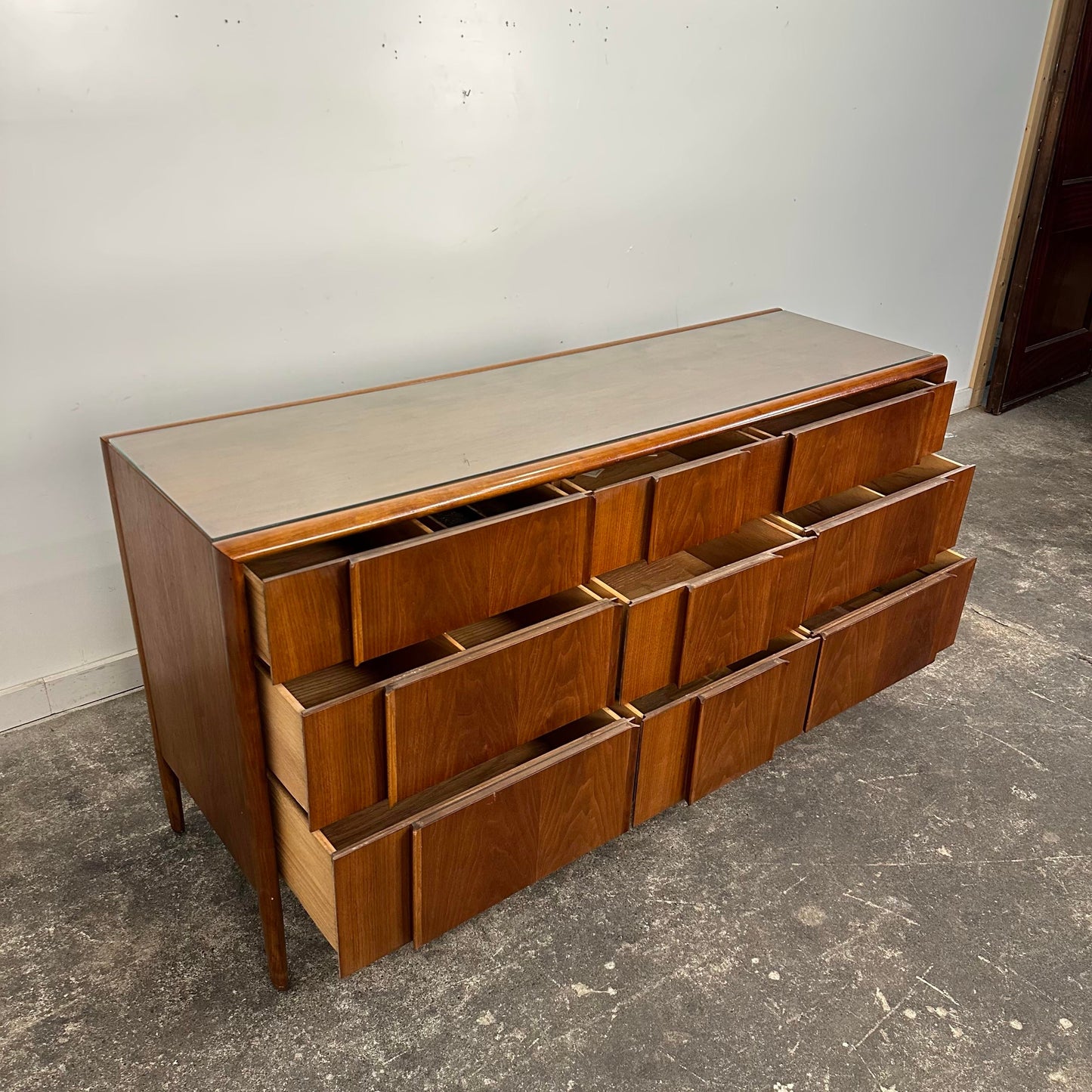 Drexel Parallel Long Dresser by Barney Flagg Midcentury Walnut