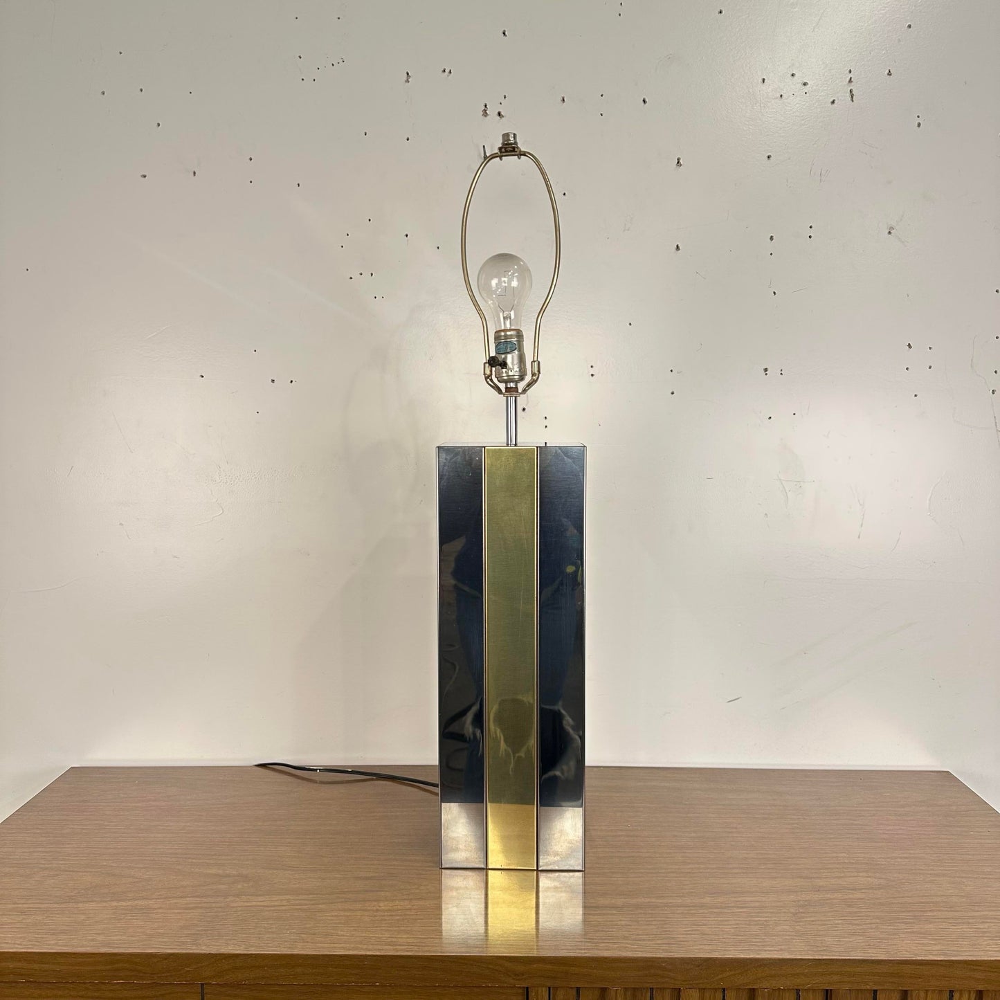 Mid Century Modern Robert Sonneman Chrome and Brass Table Lamp Style of Paul Evans