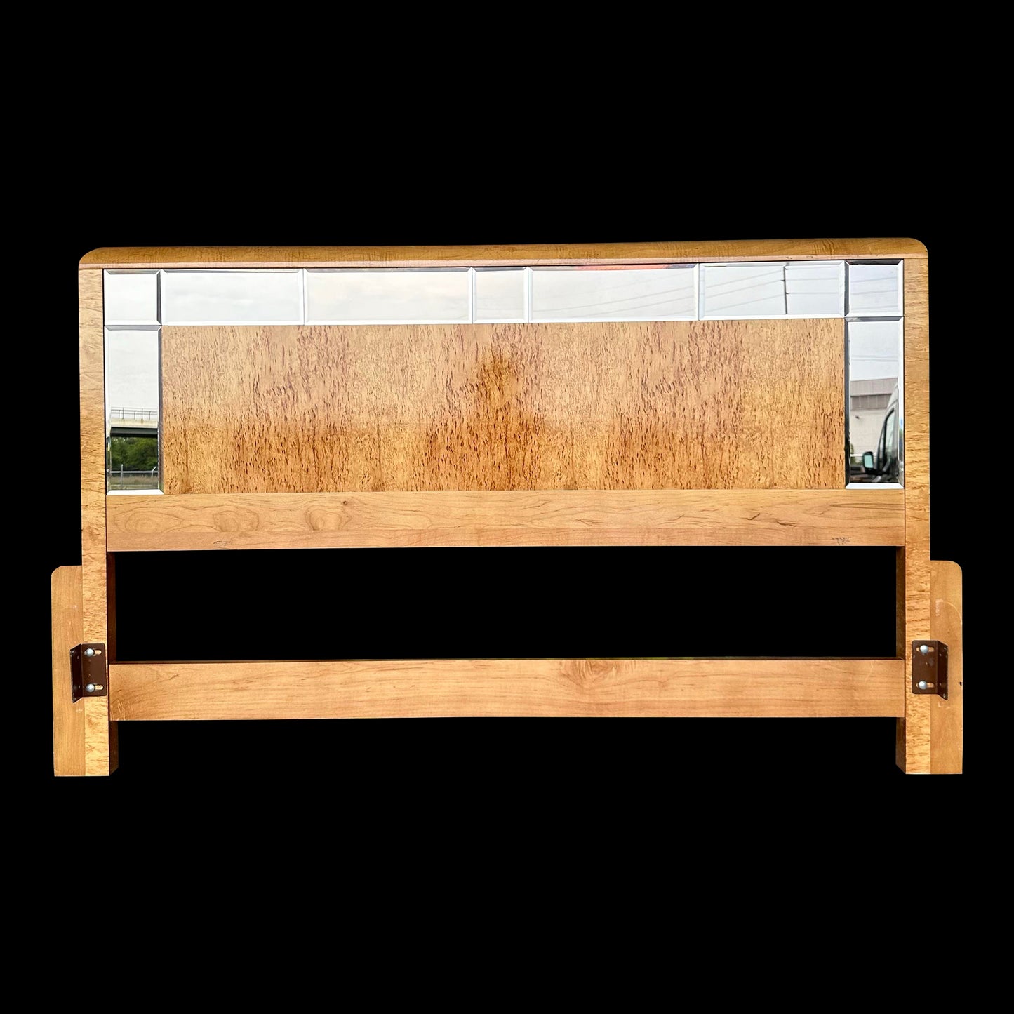 Romweber Mid-Century Mod Bird's-Eye Maple Smoke Glass Queen Headboard