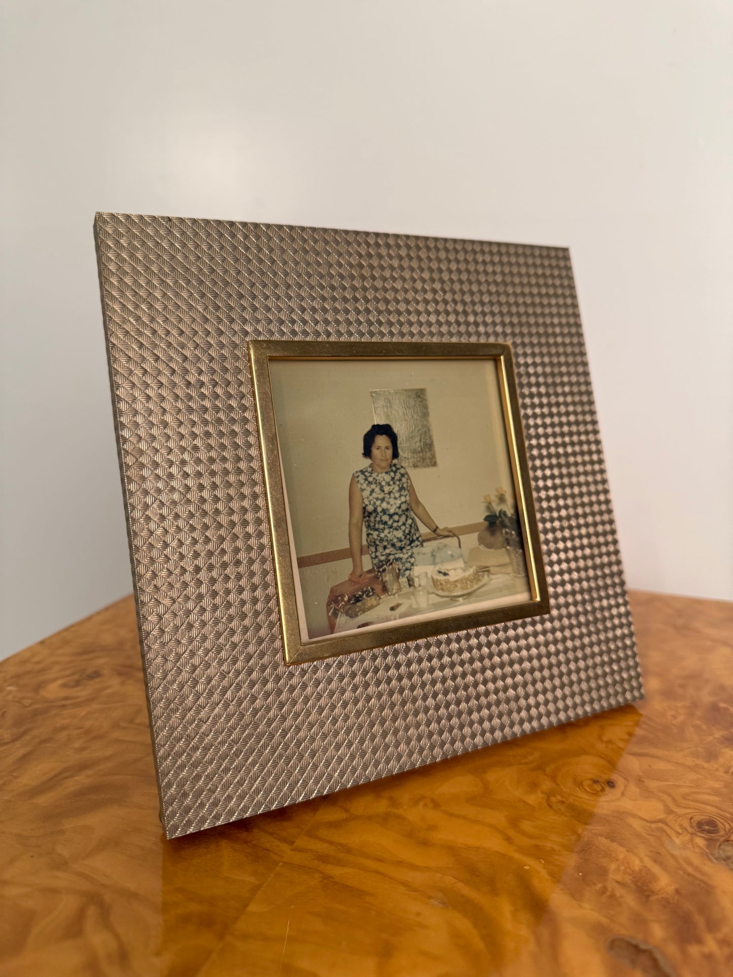 Cartier Made in Italy Vintage Gilt Brass Woven Basket Weave Picture Frame