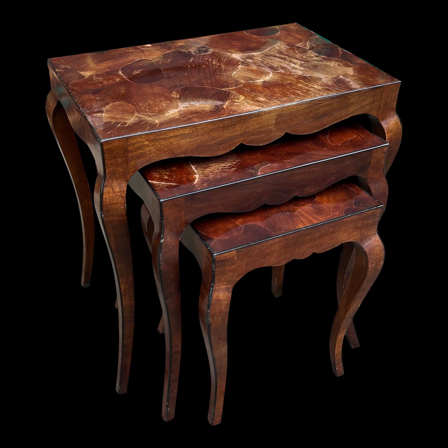 Set of Italian Nesting Side Tables in Olive Wood Patchwork