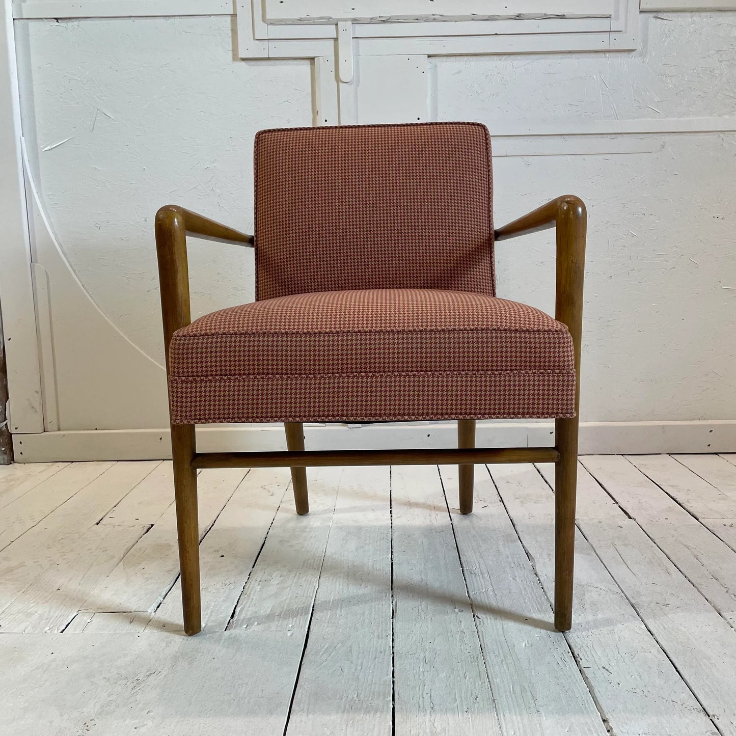Mid 20th Century Red Checked Fabric Chair