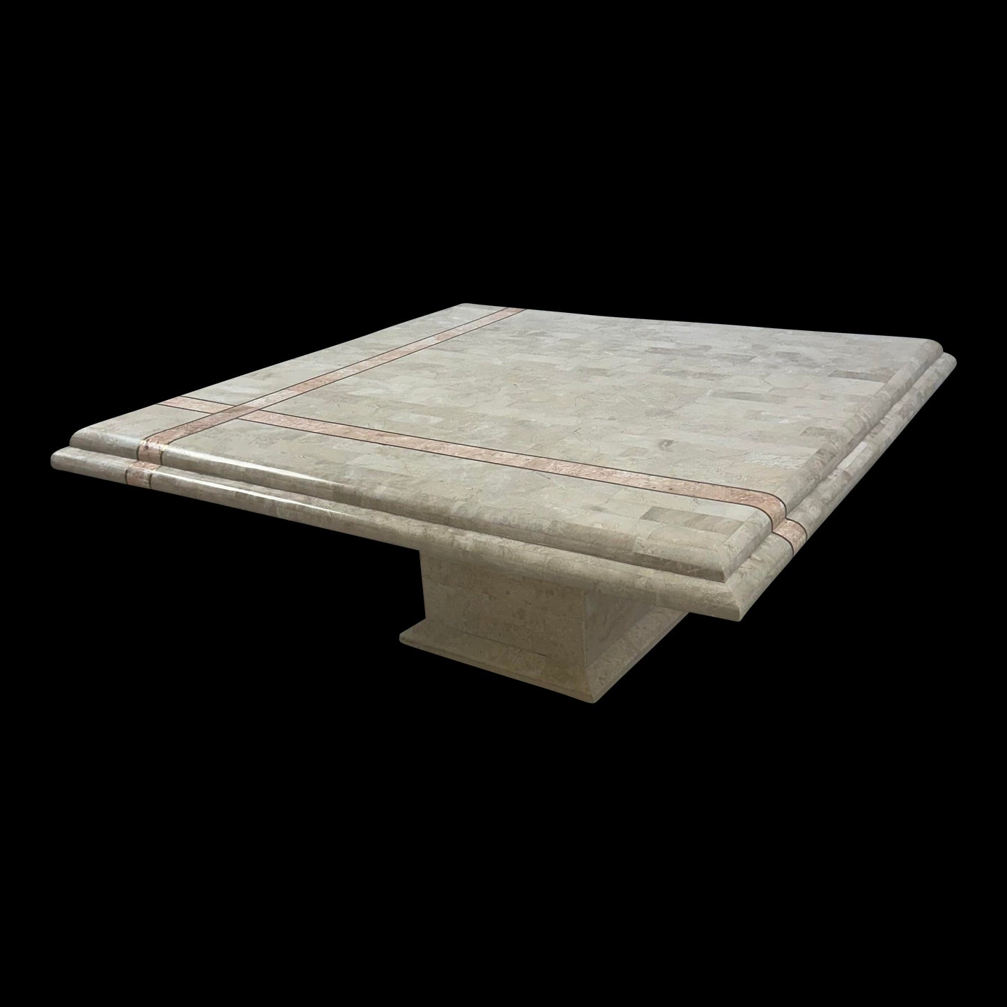 Maitland Smith Tessellated Travertine Pink Marble and Brass Square Coffee Table