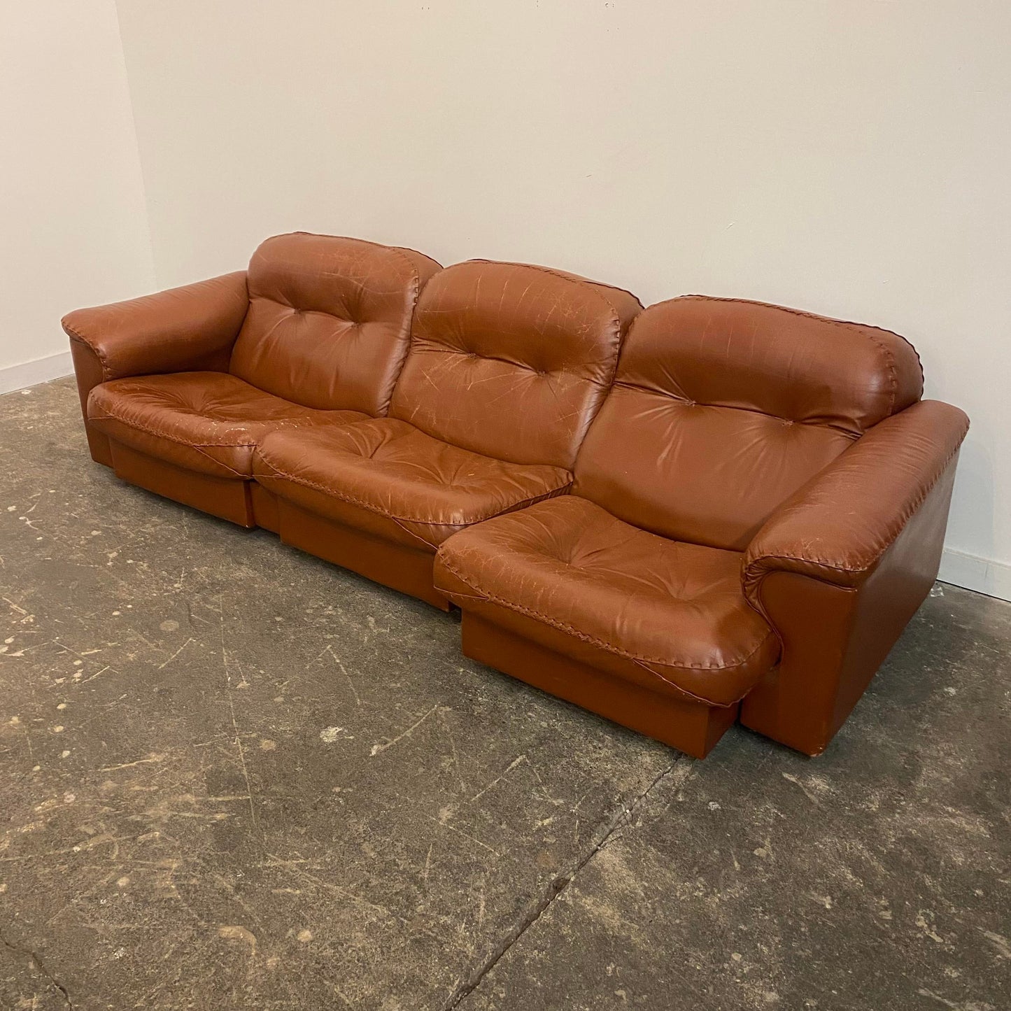 Mid Century Modern De Sede Vintage Reclining Leather Sofa