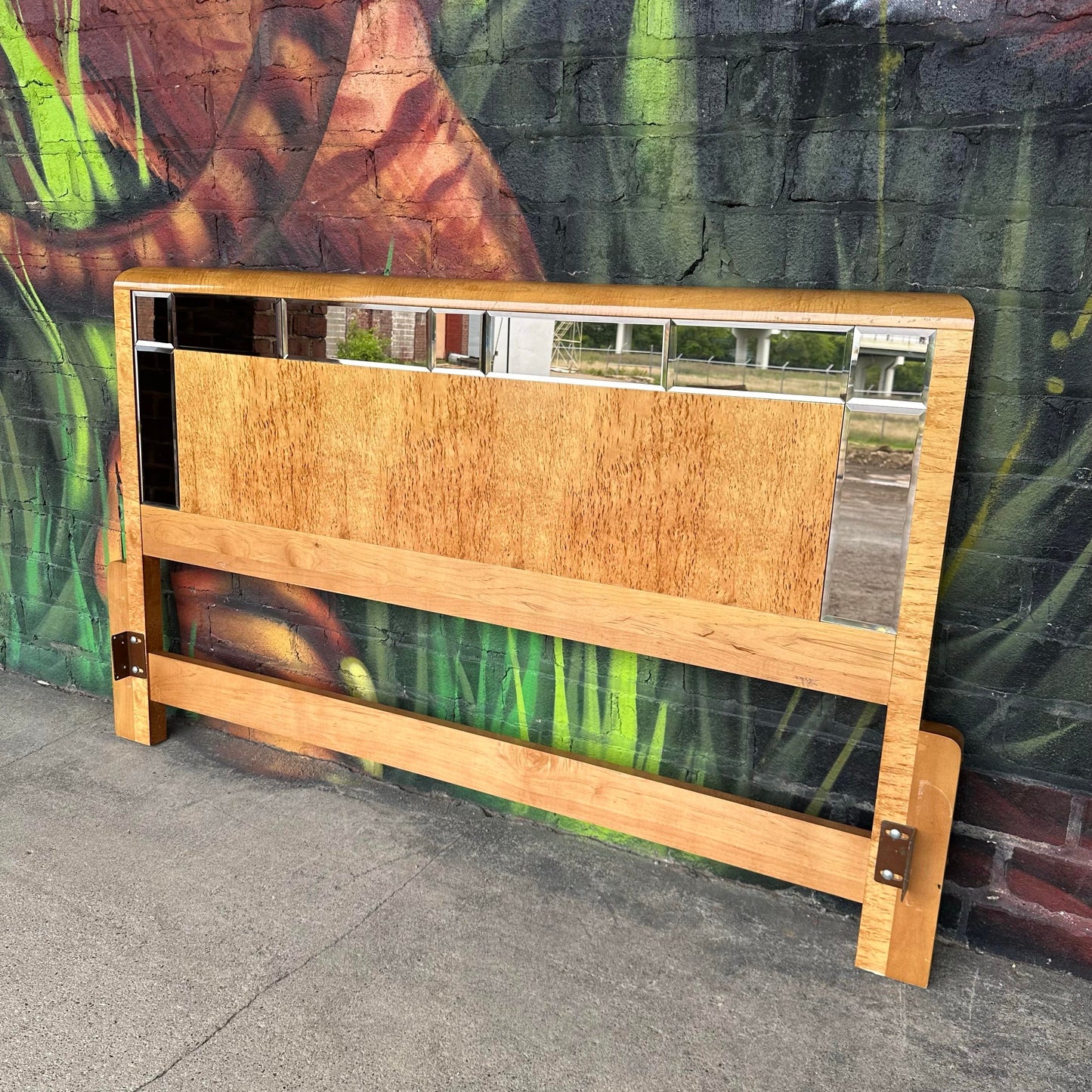 Romweber Mid-Century Mod Bird's-Eye Maple Smoke Glass Queen Headboard