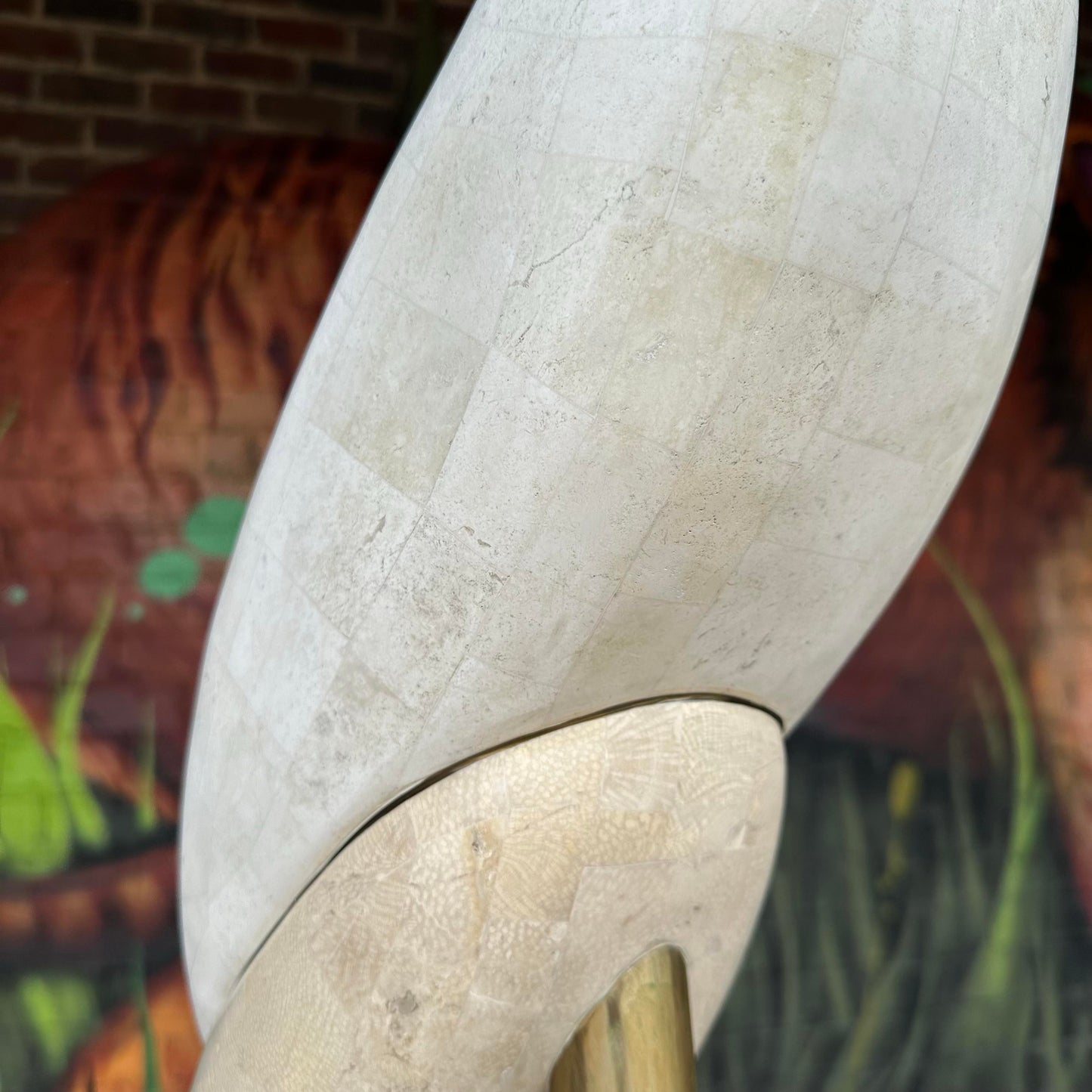 Large Maitland Smith Tessellated Marble Crane Sculpture 71 Inches Tall