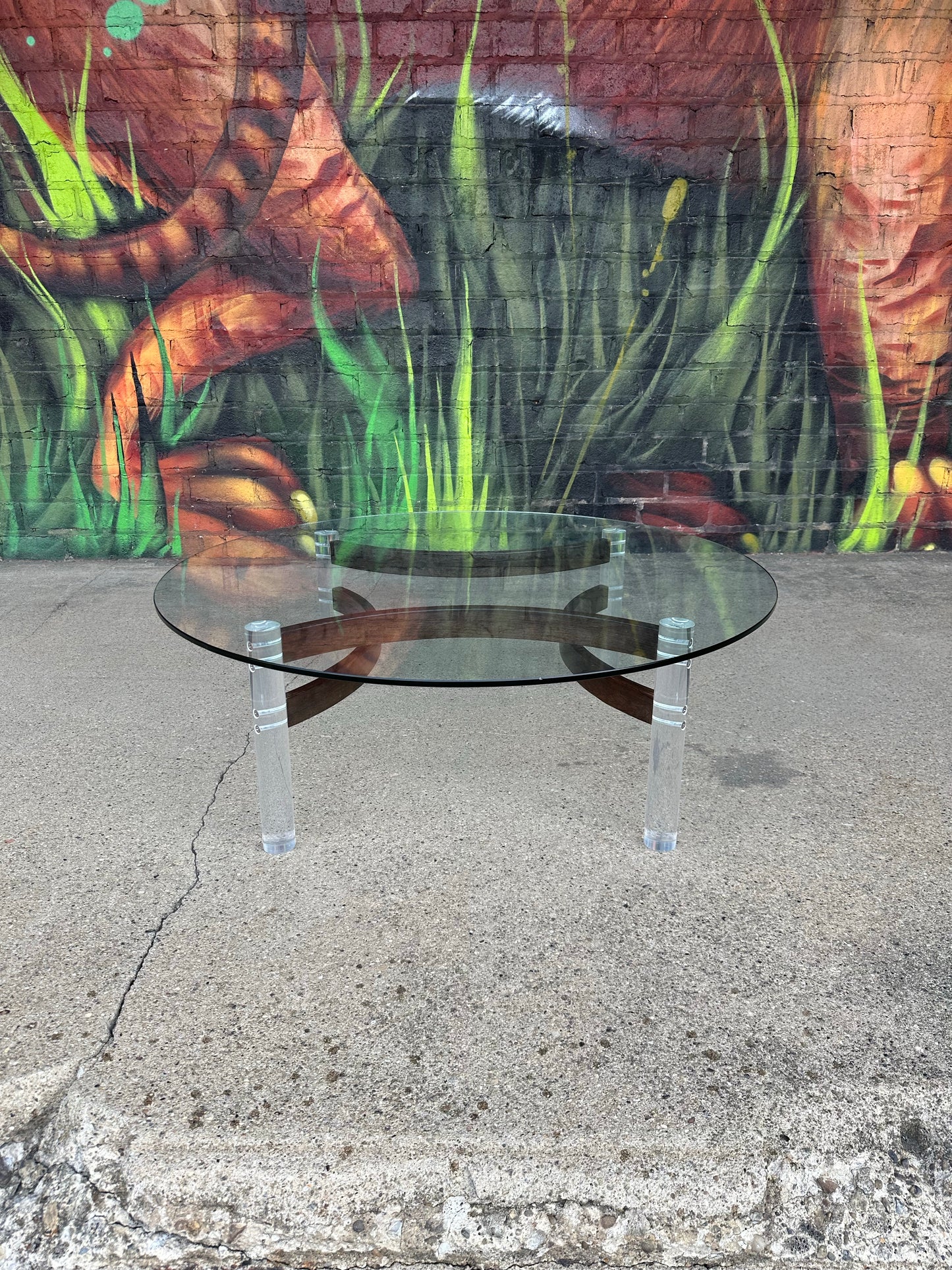 Lucite Glass and Bentwood Round Coffee Table