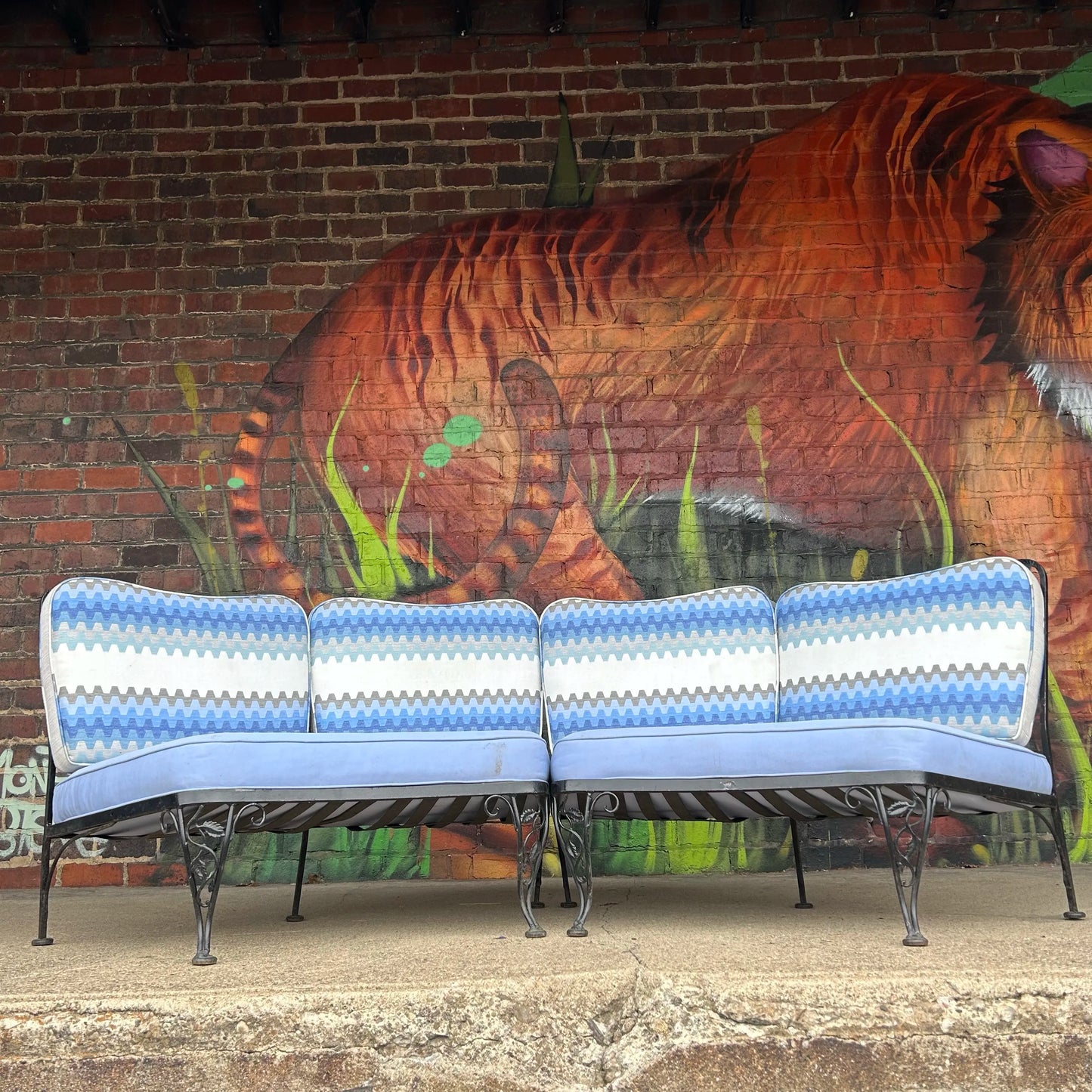 Mid 20th Century Woodard Chantilly Rose Wrought Iron Outdoor Sectional Sofa, Attributed