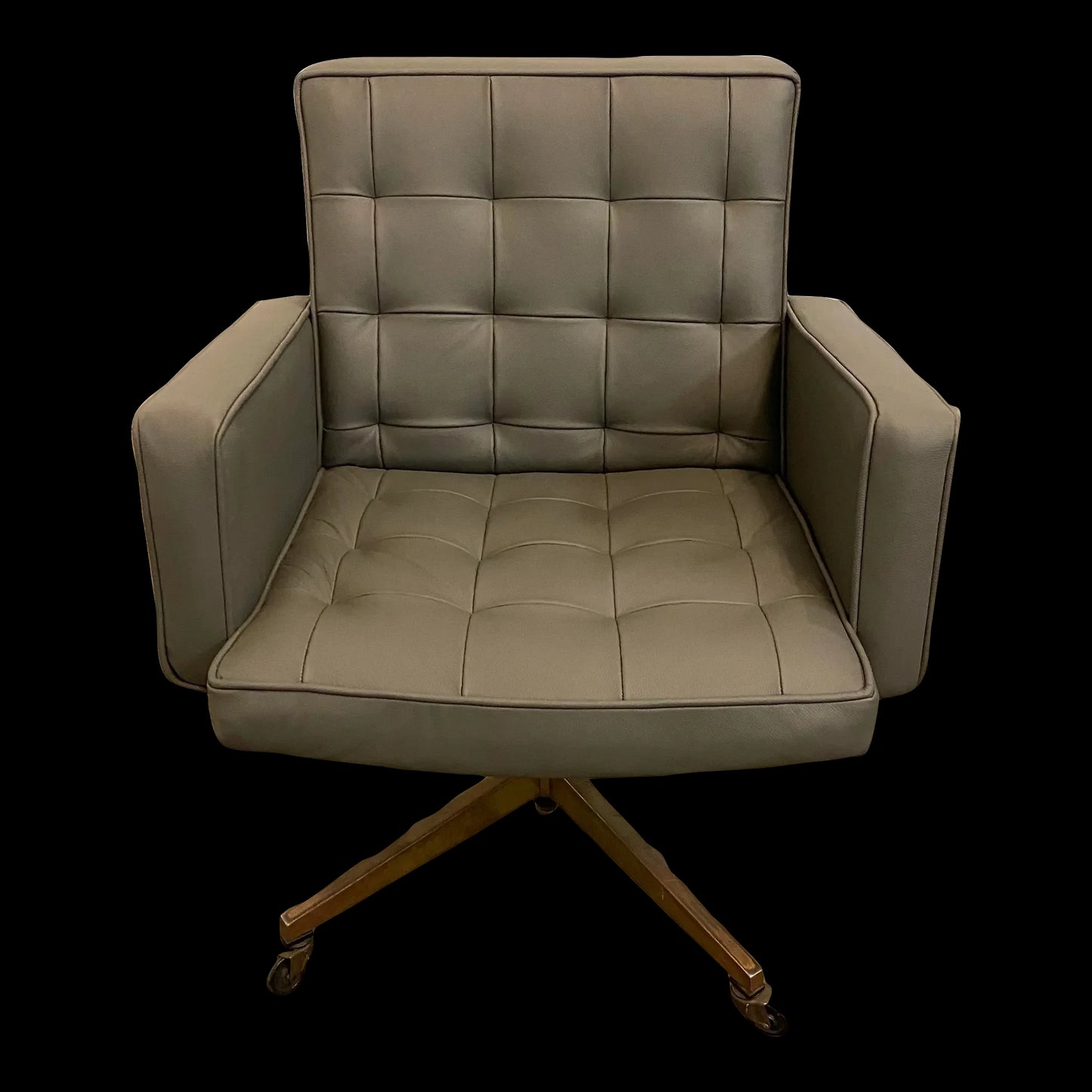 Mid Century Modern Knoll Reupholstered Grey Leather Desk Chair