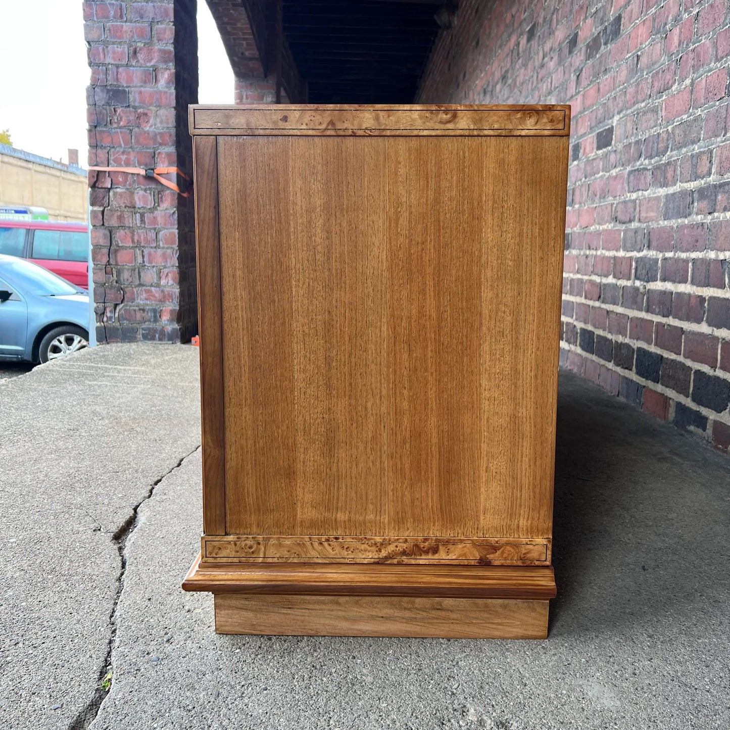 Large Refinished Burlwood Mastercraft Credenza Brass Hardware