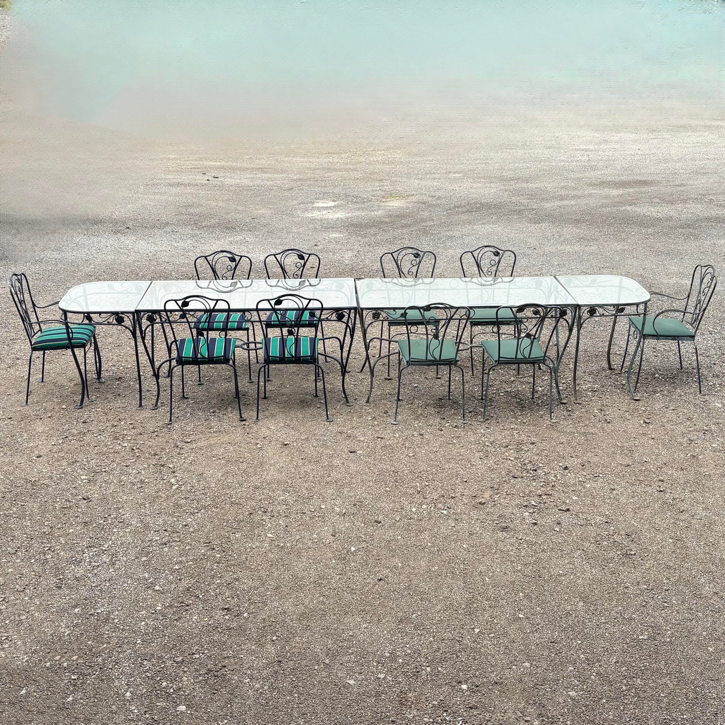 Massive Salterini Wrought Iron Glass Patio Dining Set