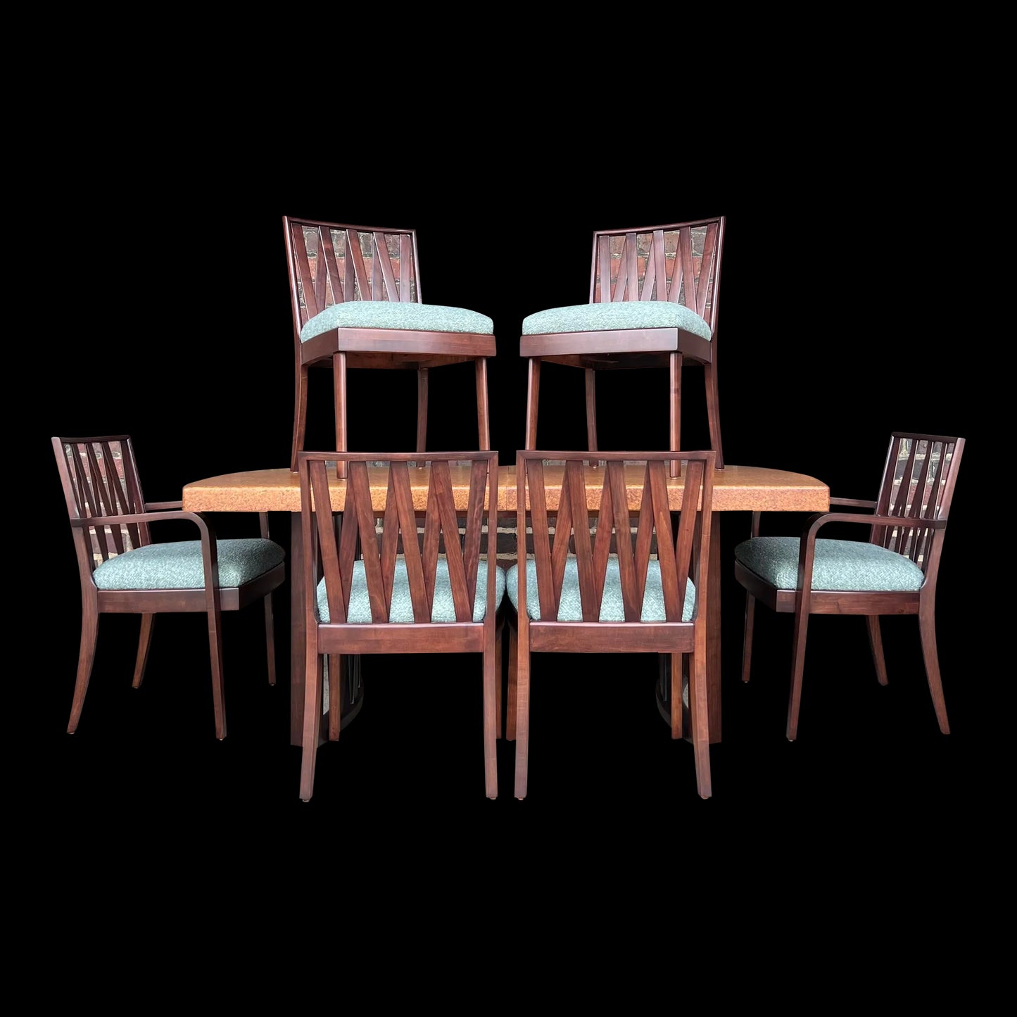Mid 20th Century Paul Frankl Dining Set With Cork Top Table - Set of 7