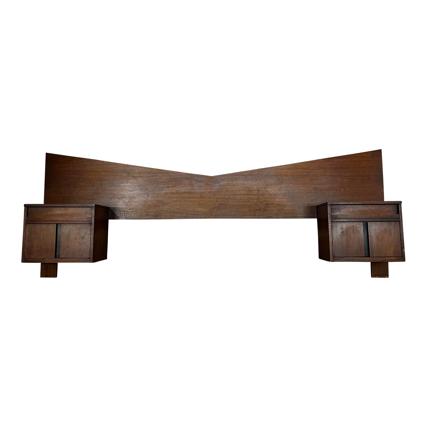 Craftsmen Queen Size Headboard With Floating Nightstands Walnut Curved