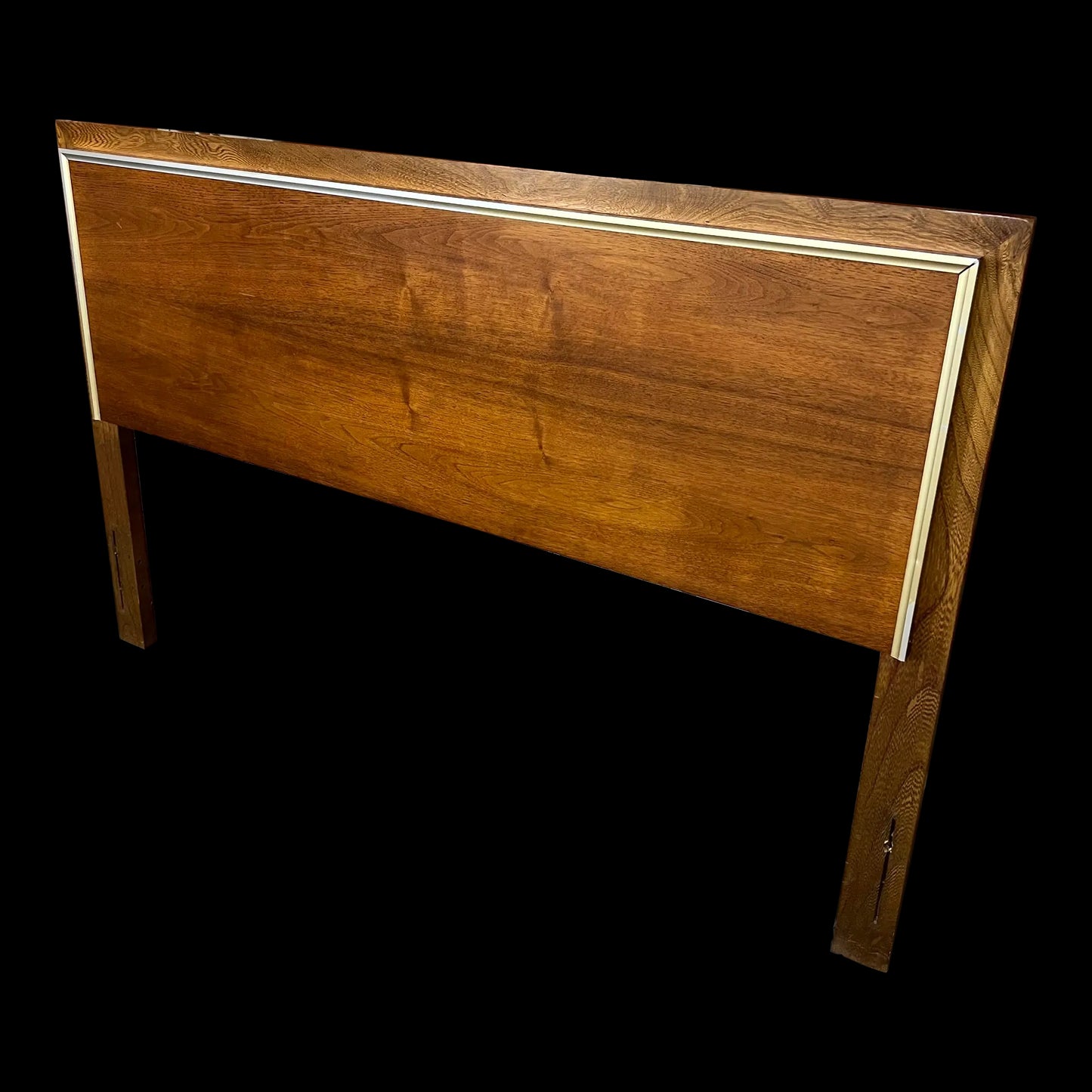 Mid Century Modern Full Size Headboard Walnut Brass Trim