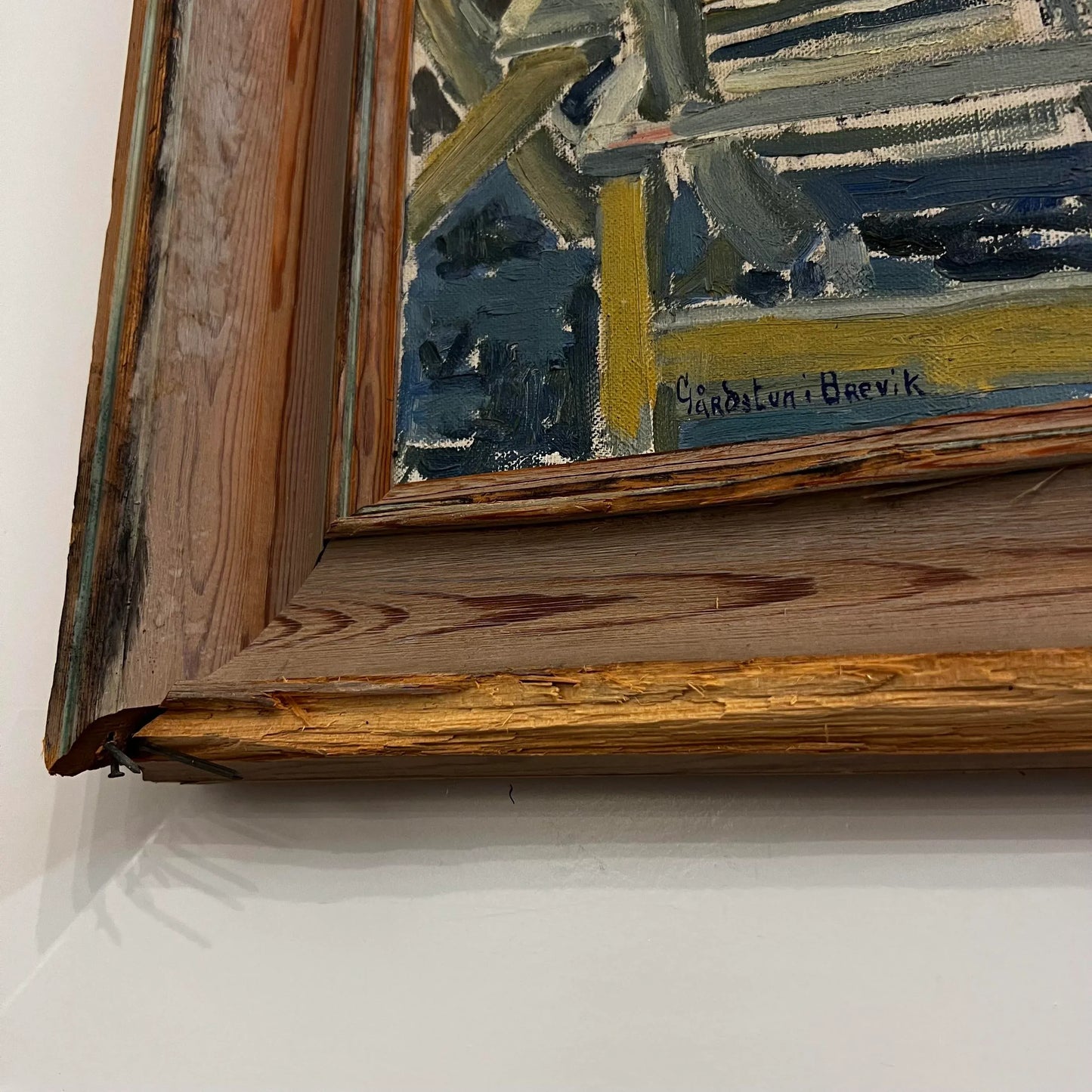 Mid Century Courtyard Oil Painting Husband and Wife