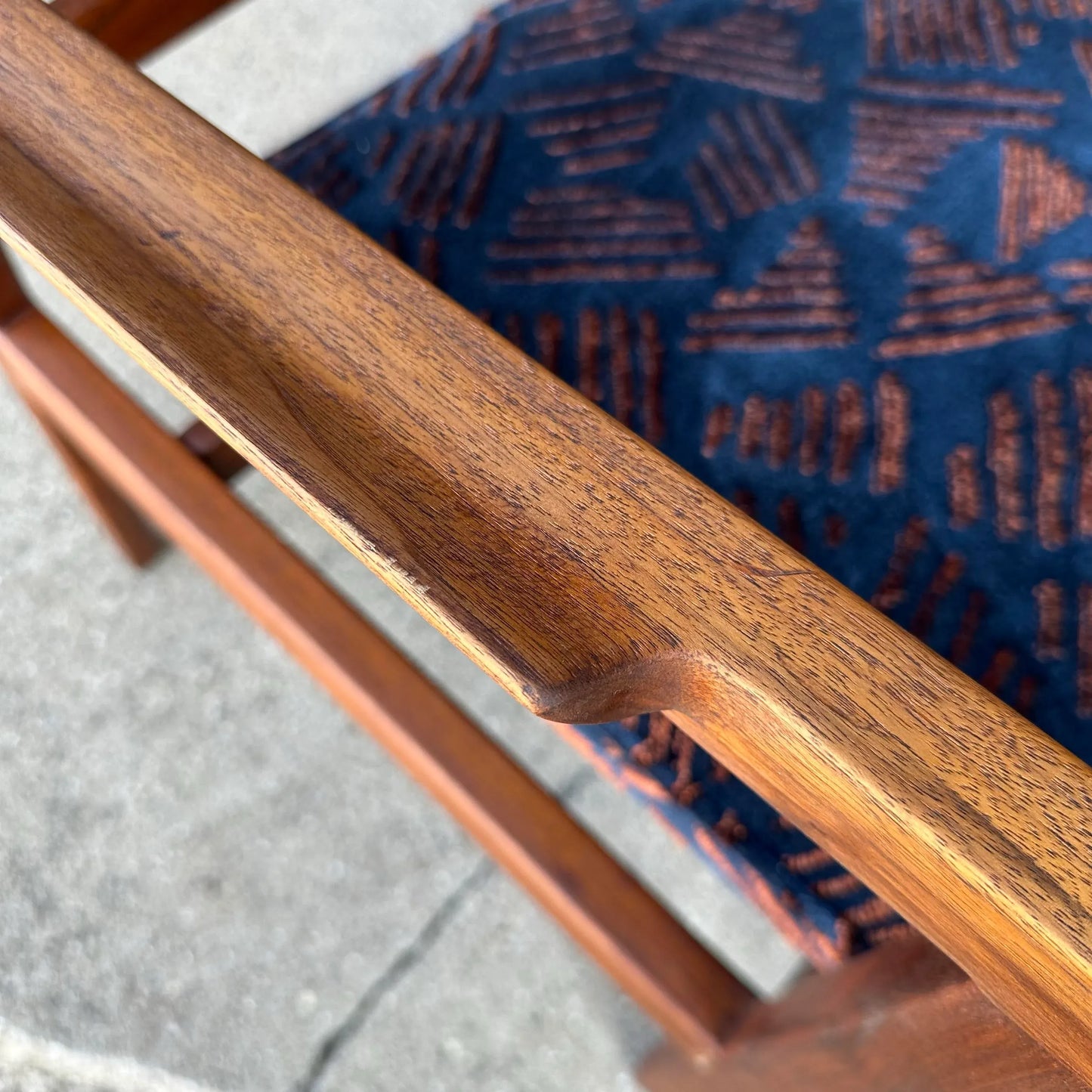 Pair of Walnut Jens Risom Arm Chairs in Jack Lenor Larsen Fabric