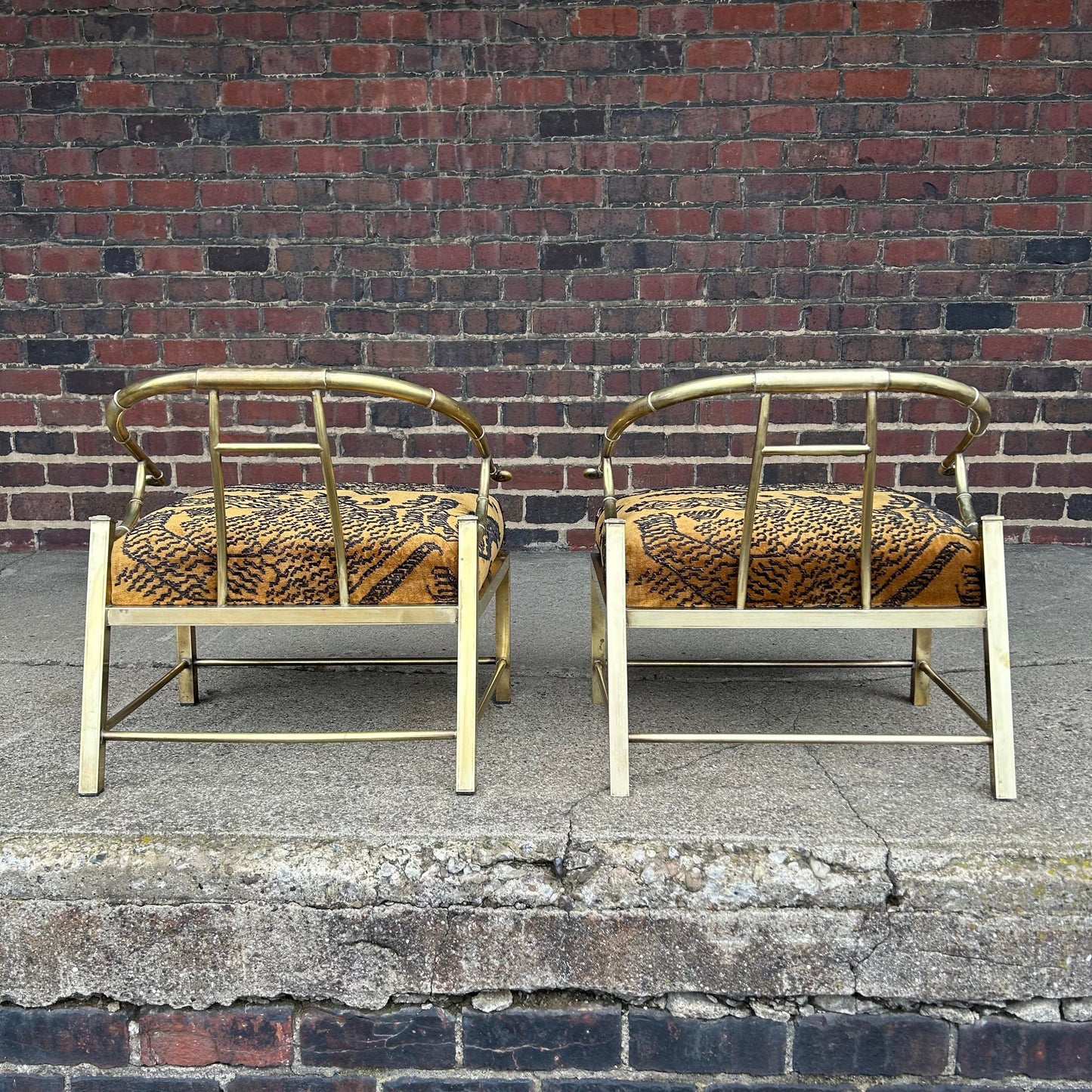 Pair of Mastercraft Brass Chairs With Italian Fabric