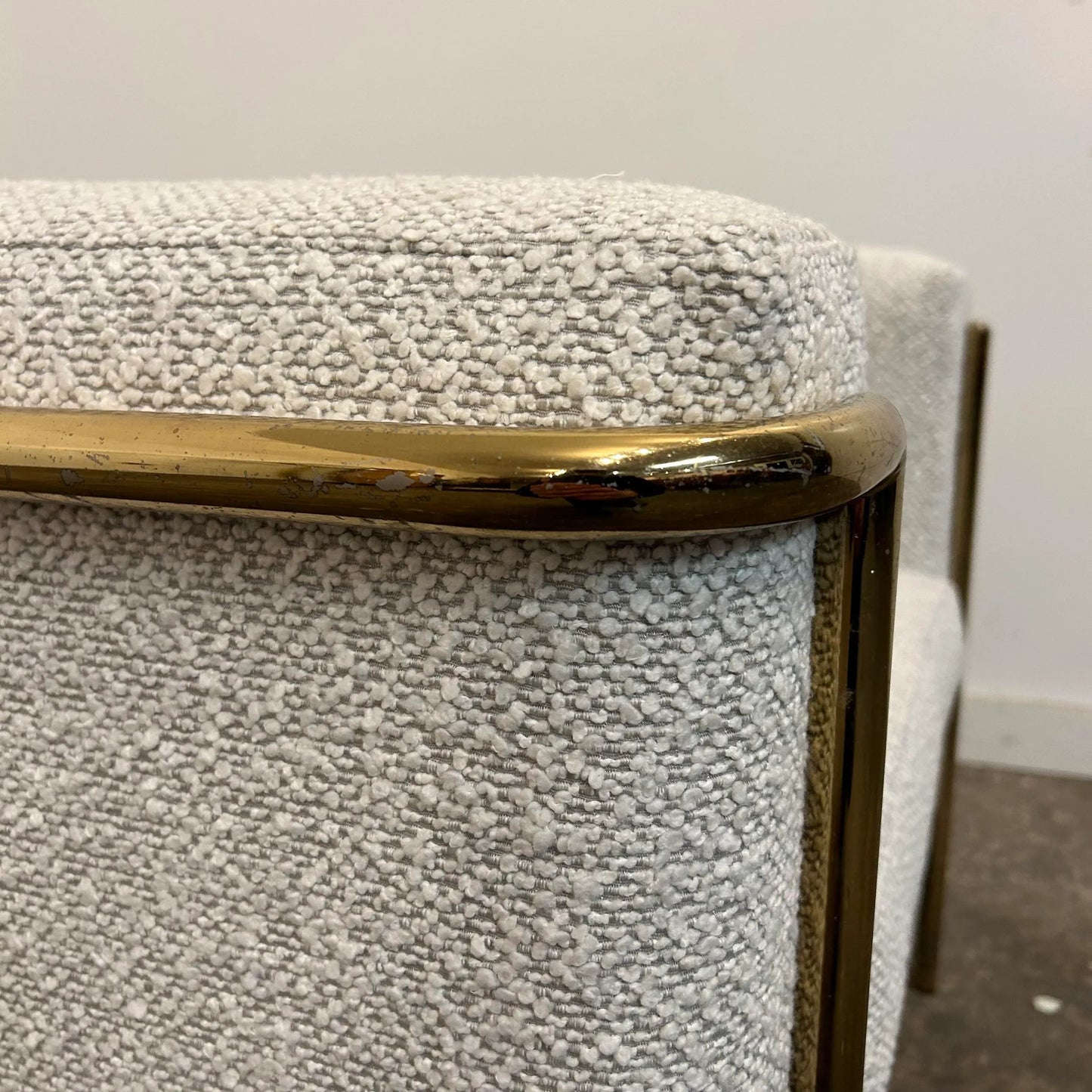 Lc2 Corbusier for Jack Cartwright Brass Arm Club Chair Recovered in Pindler Nubby Fabric