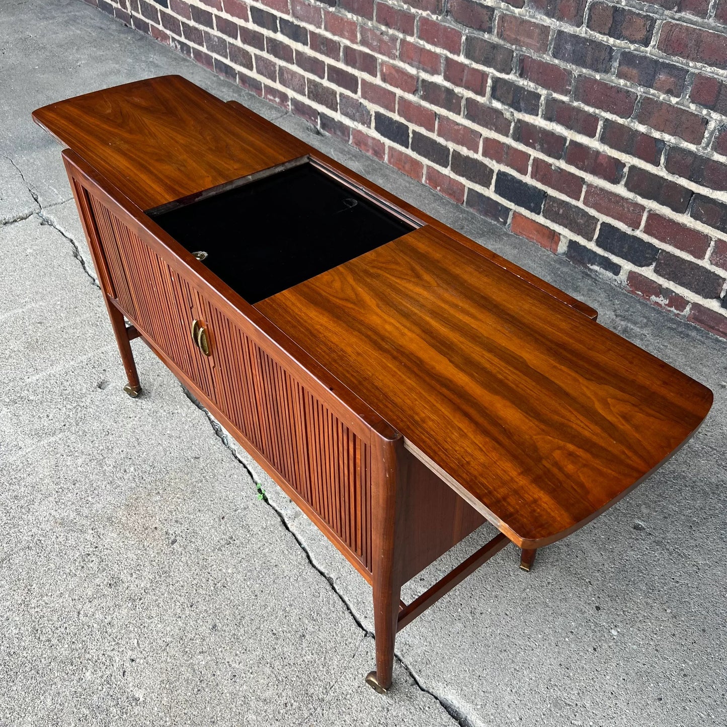 Kipp Stewart for Drexel Declaration Tambour Door Bar Cart Mid Century