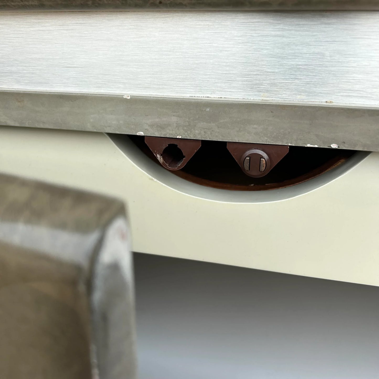 Faux Marble and Brushed Stainless Small Credenza Server Cabinet Post Modern 1980’s Karl Springer Style