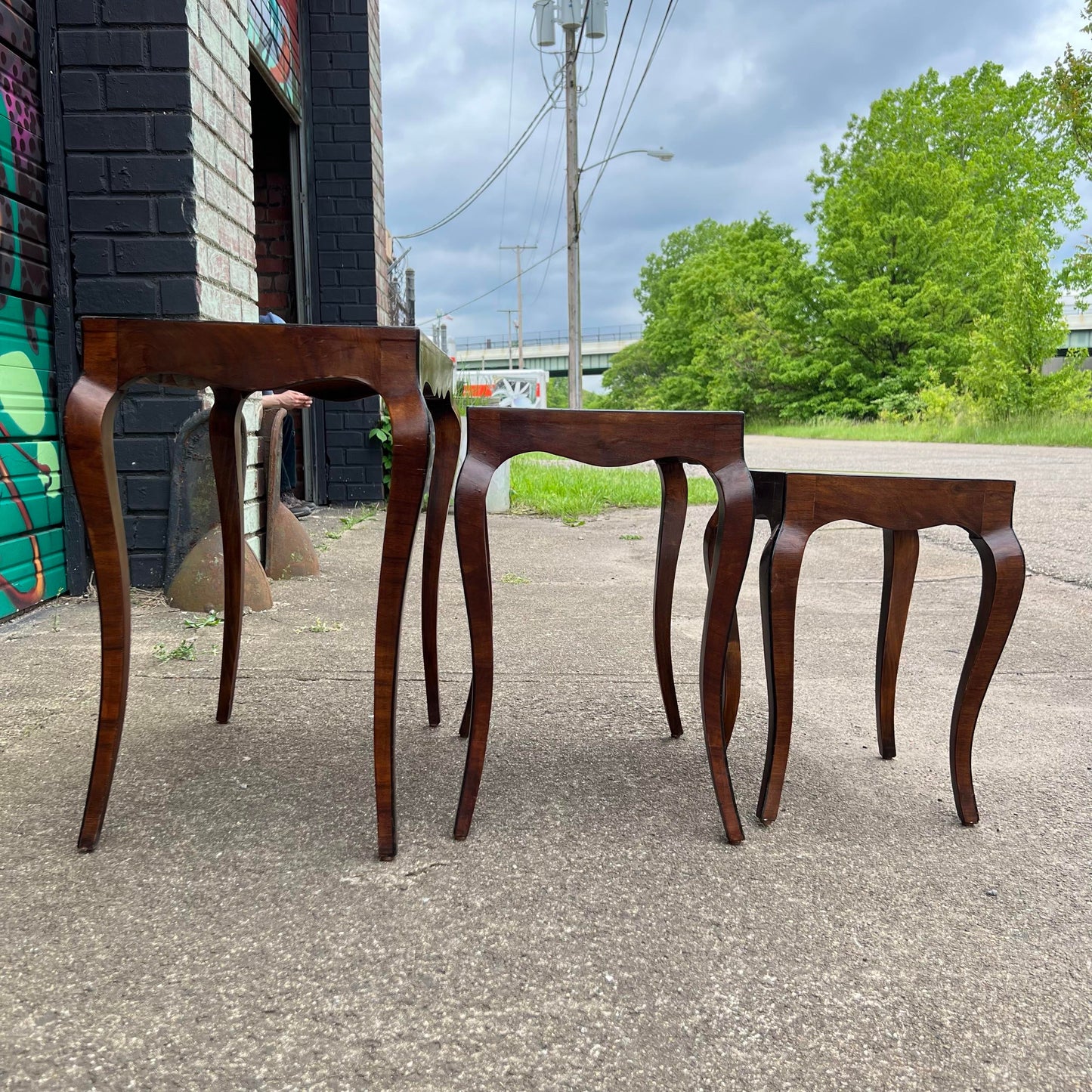 Set of Italian Nesting Side Tables in Olive Wood Patchwork