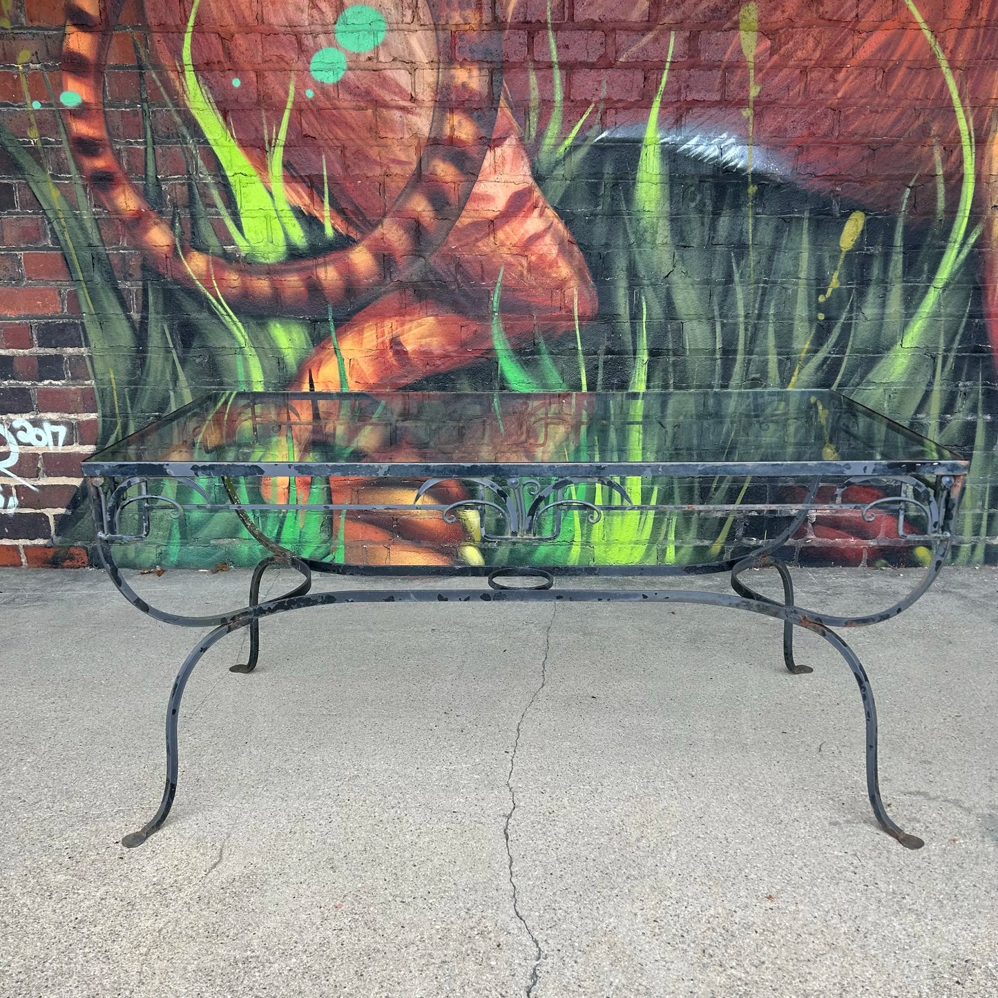 Mid 20th Century Salterini Outdoor Patio Iron and Glass Dining Table, Attributed