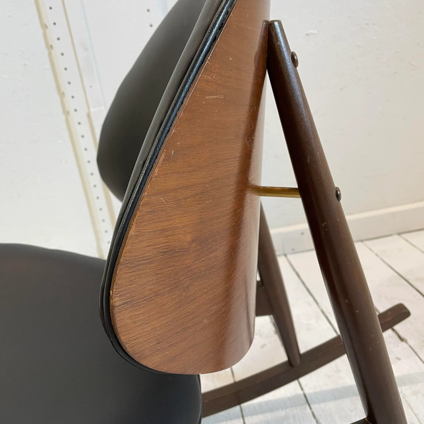 Mid Century Kodawood Rocking Chair in Black Vinyl, Unmarked